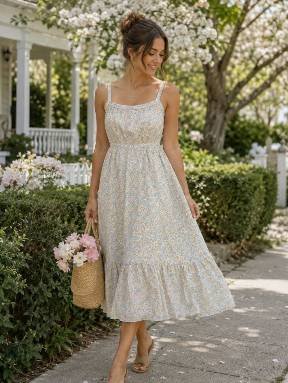 NWT Sienna Sky High Neck Sleeveless Floral Tie Back Midi Dress